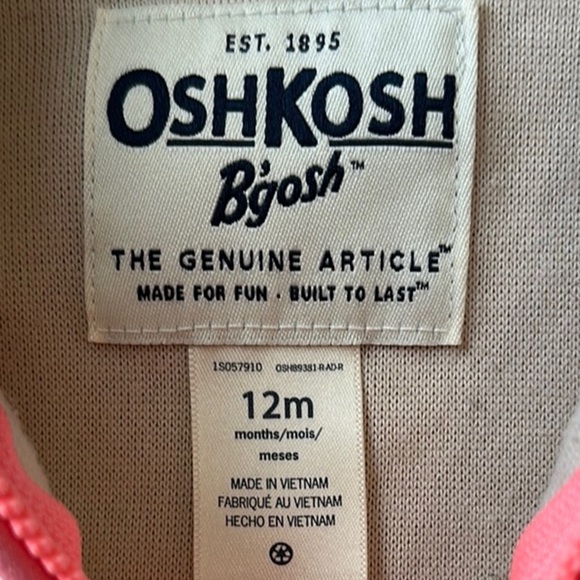 Oshkosh B’gosh- Cream and Pink Fleece Jacket - Picture 4 of 4